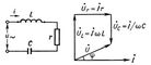 Рис. 6. Схема и векторная диаграмма цепи переменного тока с последовательным соединением индуктивности L, активного сопротивления r и ёмкости С.
