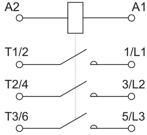 Изображение контактора на принципиальной электрической схеме