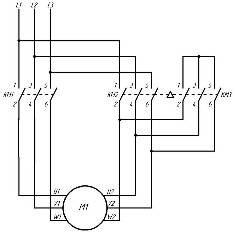 Силовая часть схемы «звезда – треугольник»