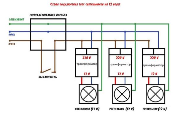 Подключение точечных светильников