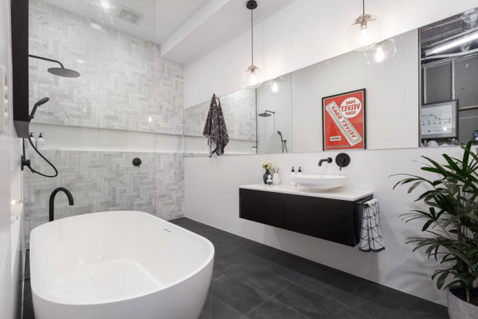 интерьер ванной с подвесной раковиной в современном стиле