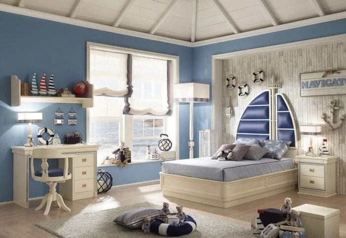 Детская комната в морском стиле для мальчика 