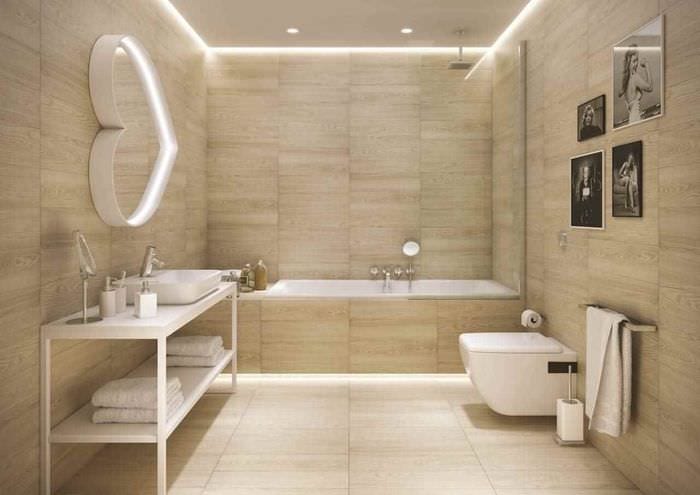 идея яркого стиля укладки плитки в ванной комнате