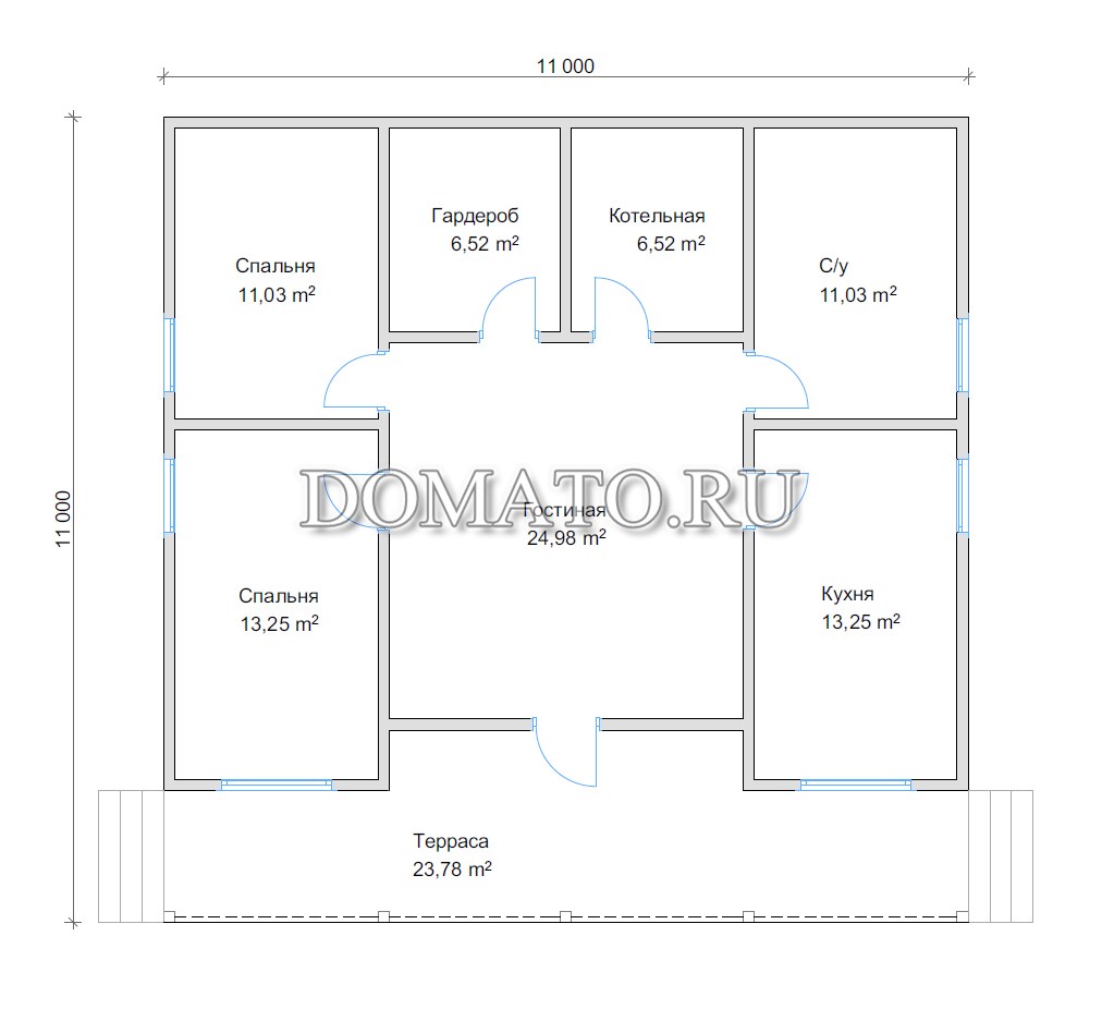 планировка одноэтажного дома 11 на 11
