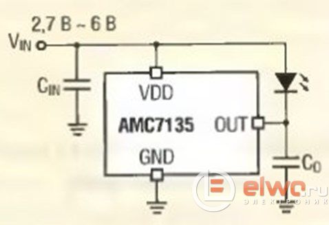 Схема питания мощного светодиода на основе АМС7135