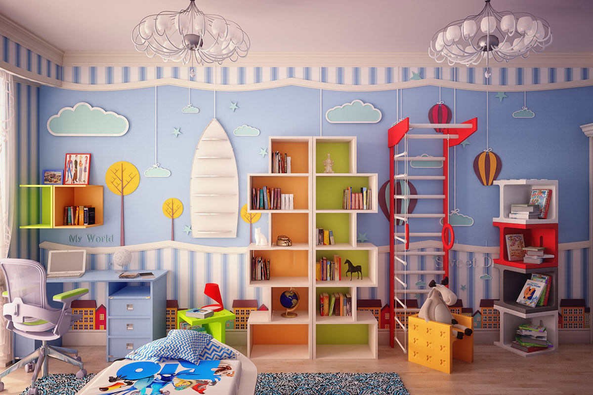 Шведская стенка в интерьере детской комнаты. Фото 18
