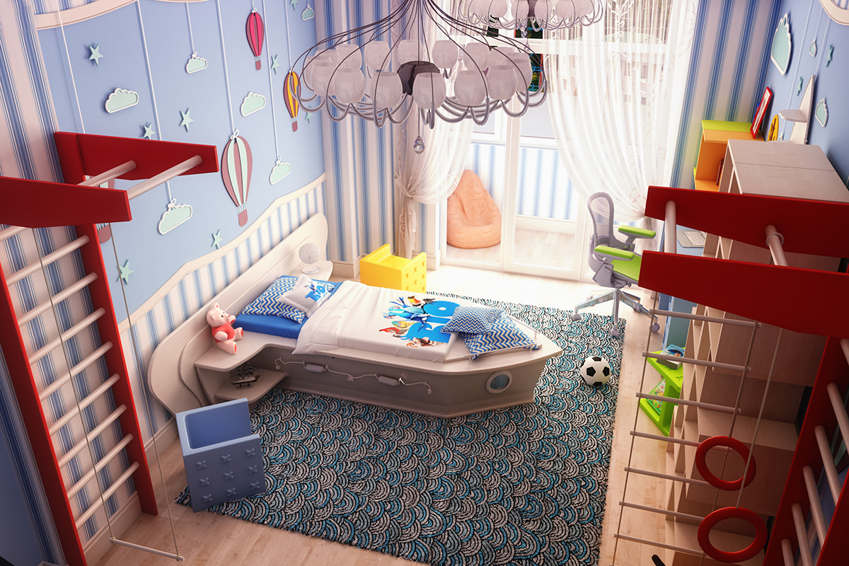 Шведская стенка в интерьере детской комнаты. Фото 19