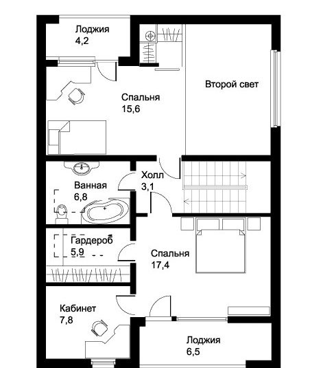 Планировка просторного одноэтажного дома с лоджией