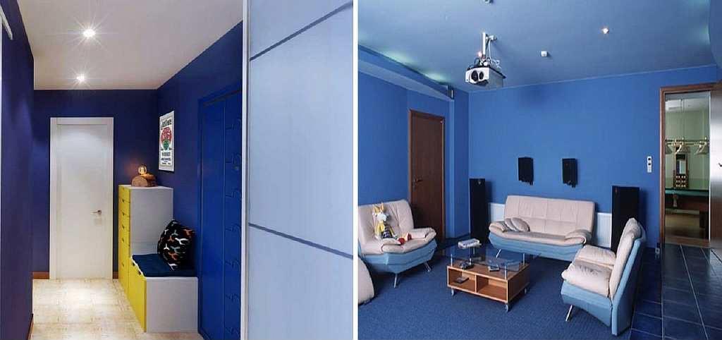 Визуально увеличить комнату можно не только с помощью банальных белых обоев: синий цвет тоже обладает расширяющими свойствами