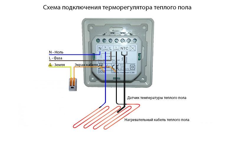 Схема подключения терморегулятора к электричеству



