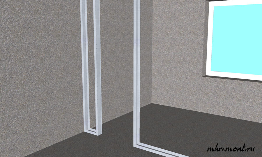 Следующий этап это установка основных стоек на стены и оформление проема для двери.