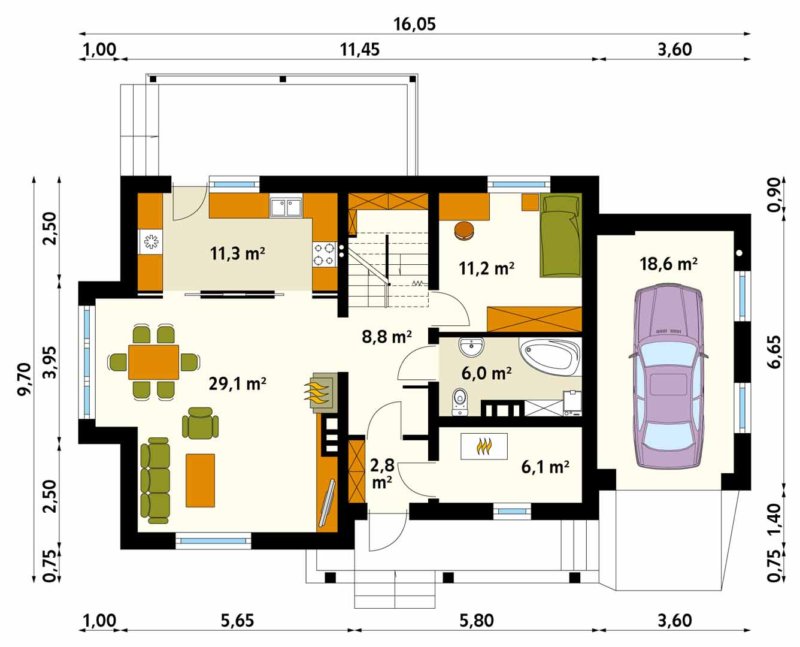 планировка одноэтажного дома с мансардой