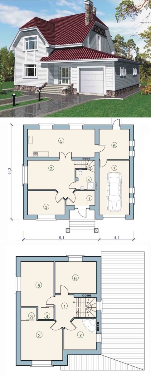 планировка одноэтажного дома с мансардой