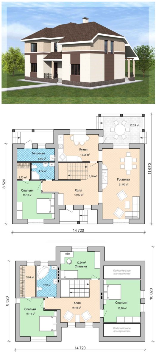 планировка одноэтажного дома с мансардой фото