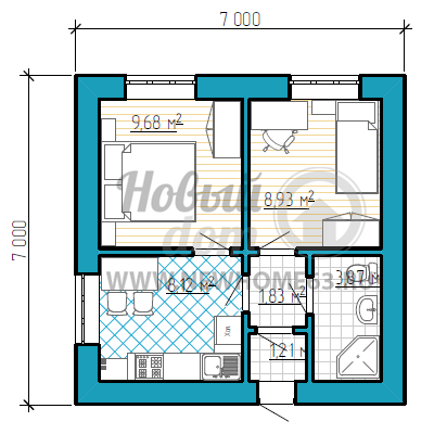 План небольшого частного дома с двумя спальными