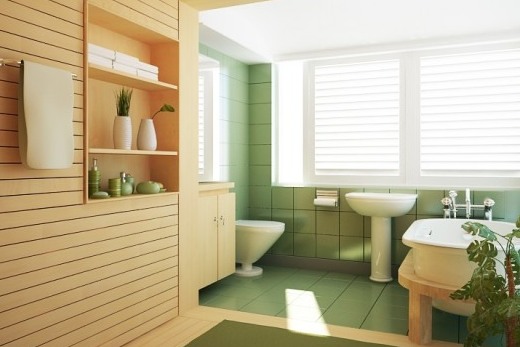 Второй вариант организация пространства ванной комнаты при помощи отделки