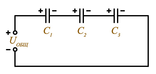 Последовательное соединение конденсаторов формула