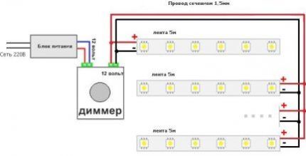 Схема подключения светодиодных лент