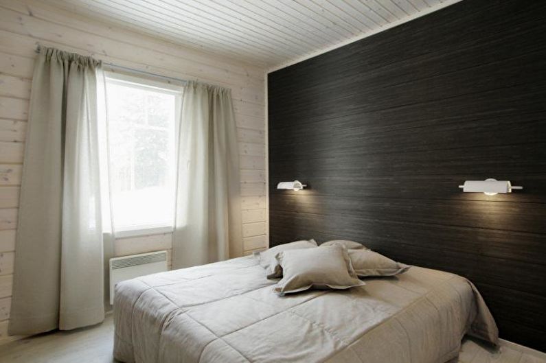 Ламинат на стене в интерьере спальни - фото