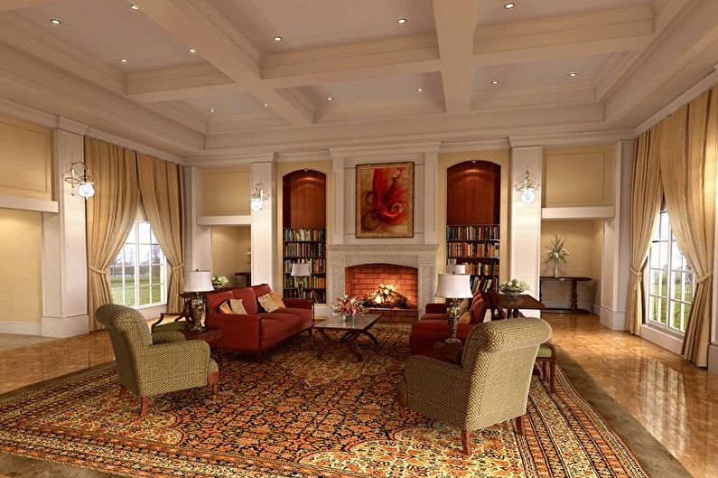 Дизайн интерьера гостиной в классическом стиле - фото