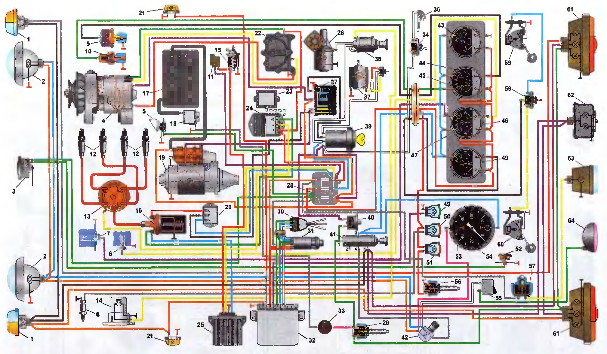 Схема электрооборудования автомобиля УАЗ-31512