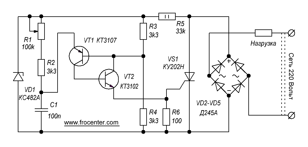 Тиристорный регулятор мощности схема