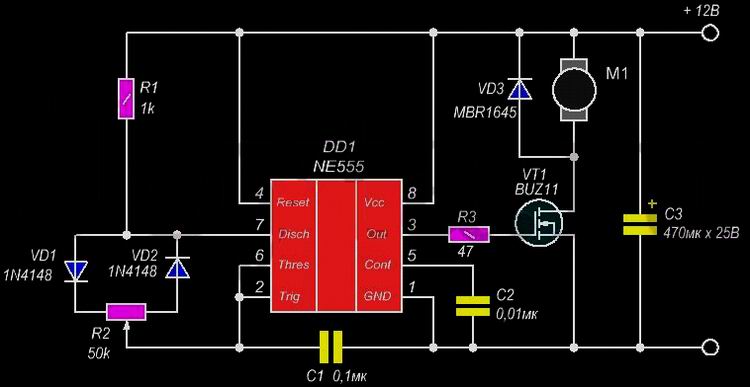 Схема регулятора оборотов двигателя постоянного тока 12в