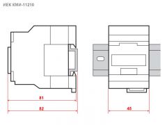 Габаритные и установочные размеры контактора ИЕК КМИ-11210.