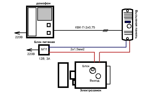 схема подключения домофона с электрозамком