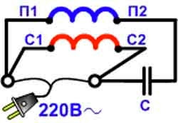 схема подключения конденсатора к пусковой обмотке двигателя