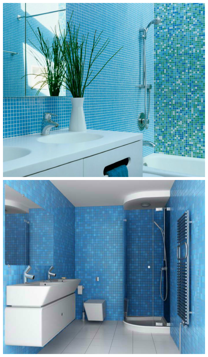 Голубая плитка в ванной комнате