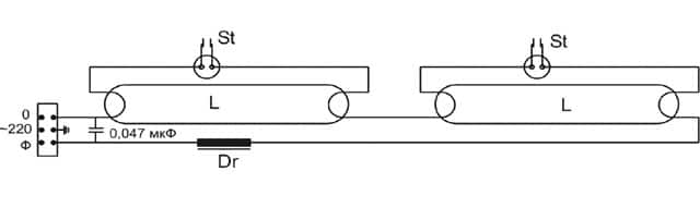 Схема включения, лампы, дроссель