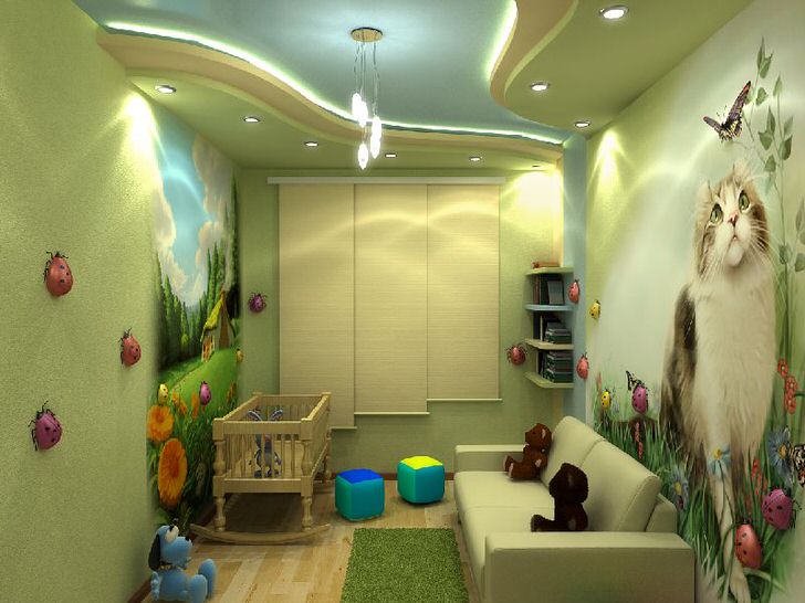 Яркий дизайн детской комнаты с красочными рисунками понравиться и мальчику, и девочке. 