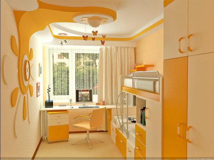 Яркий, солнечный дизайн в детской комнате для двойняшек. 