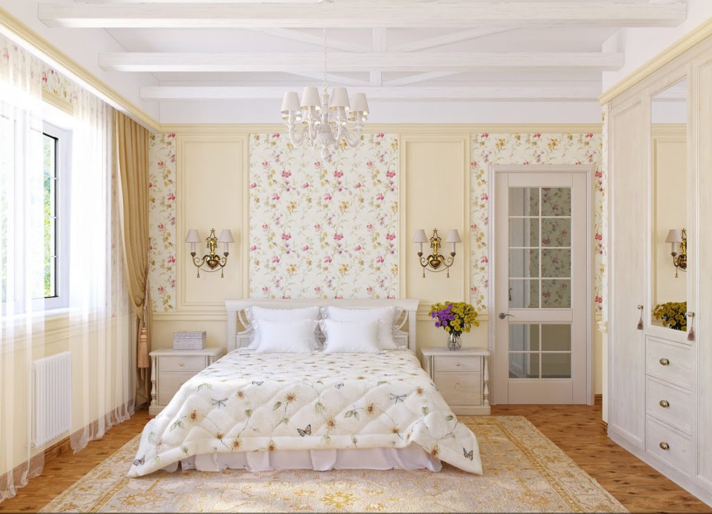 Обои и панели в классической спальне