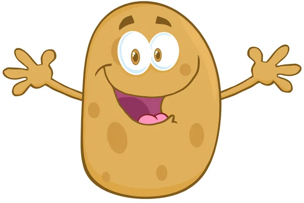 Талисман мультфильма картофеля с приветствуя распростертыми объятиями — стоковое фото