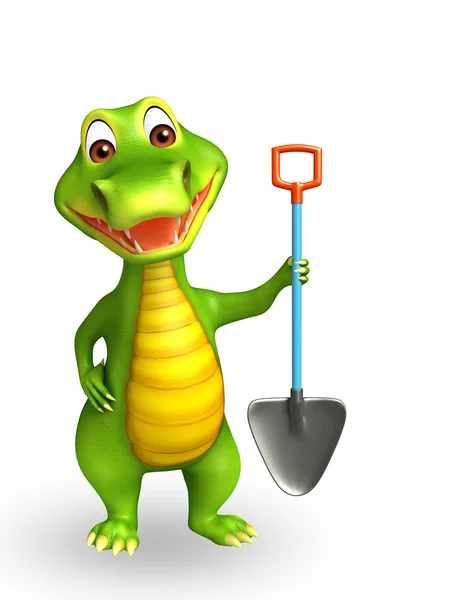 Симпатичные мультфильма Аллигатор с копать лопатой — стоковое фото