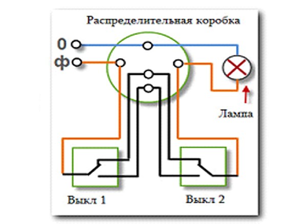 как подключить проходной выключатель схема