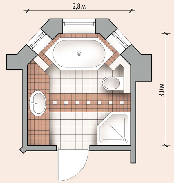 Ванная комната с эркером, планировка и размеры
