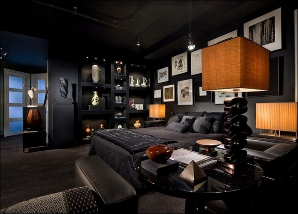 дизайн спальни с черными обоями