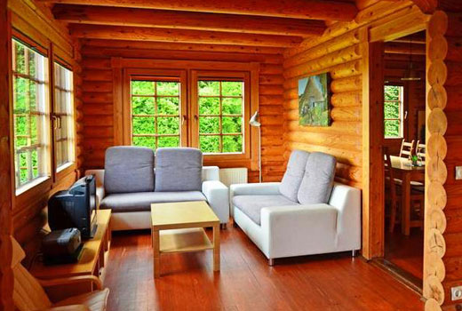 Скромная гостиная деревянного дома 